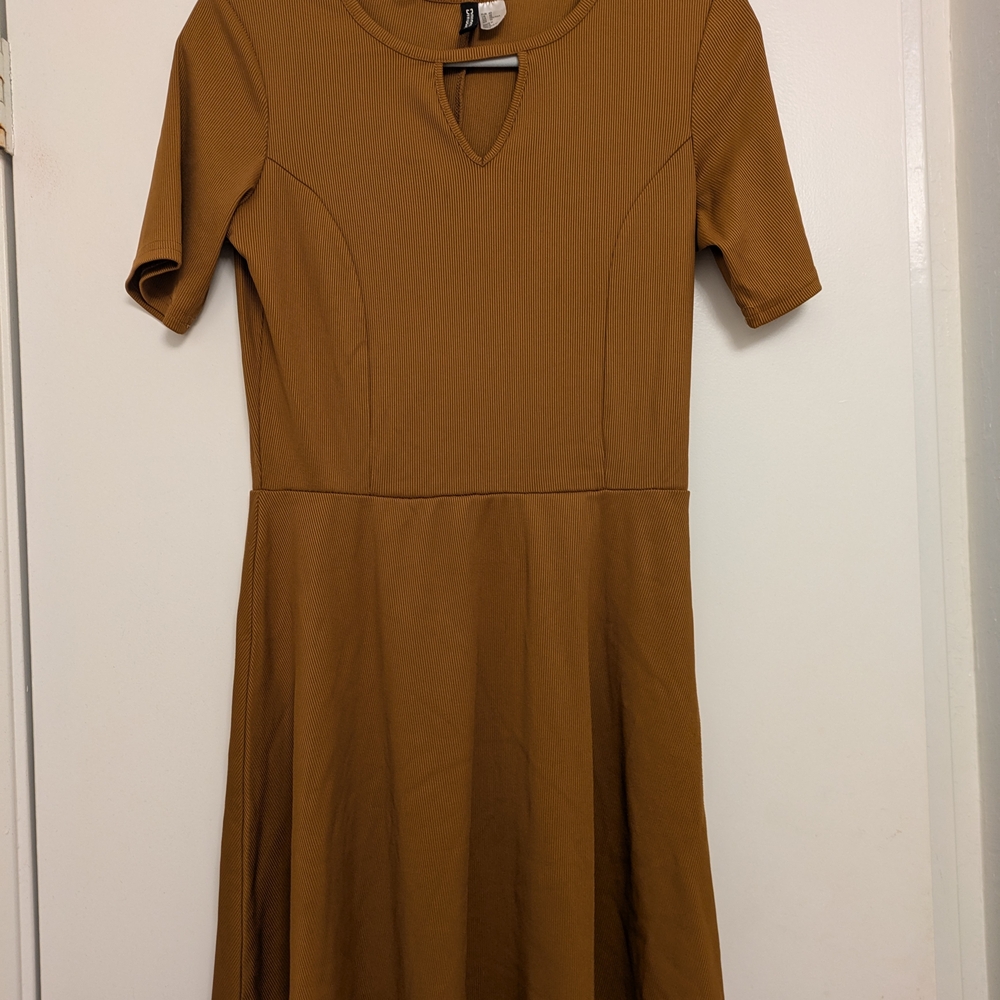 Divided Mustard Yellow A-Line Midi Dress Crew Neck Short Sleeve
